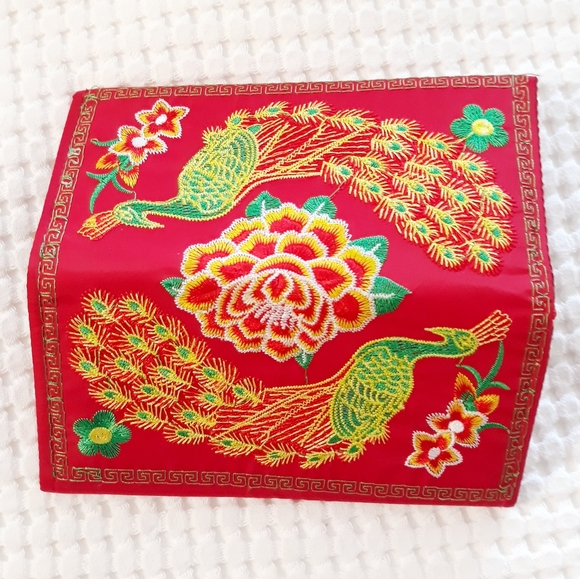 Hmong Embroidered Red Peacock Billfold Wallet - Picture 3 of 10